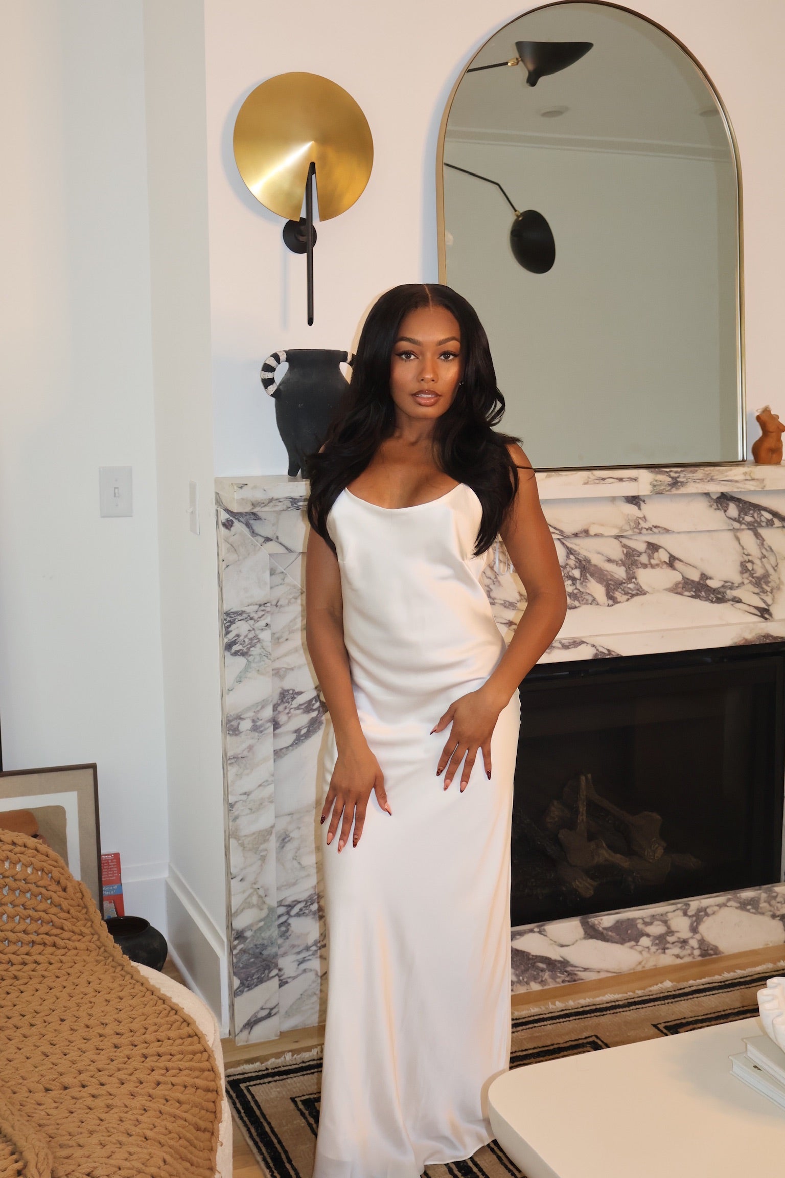 The Madam- Luxurious Silk Maxi Dress in White Pearl