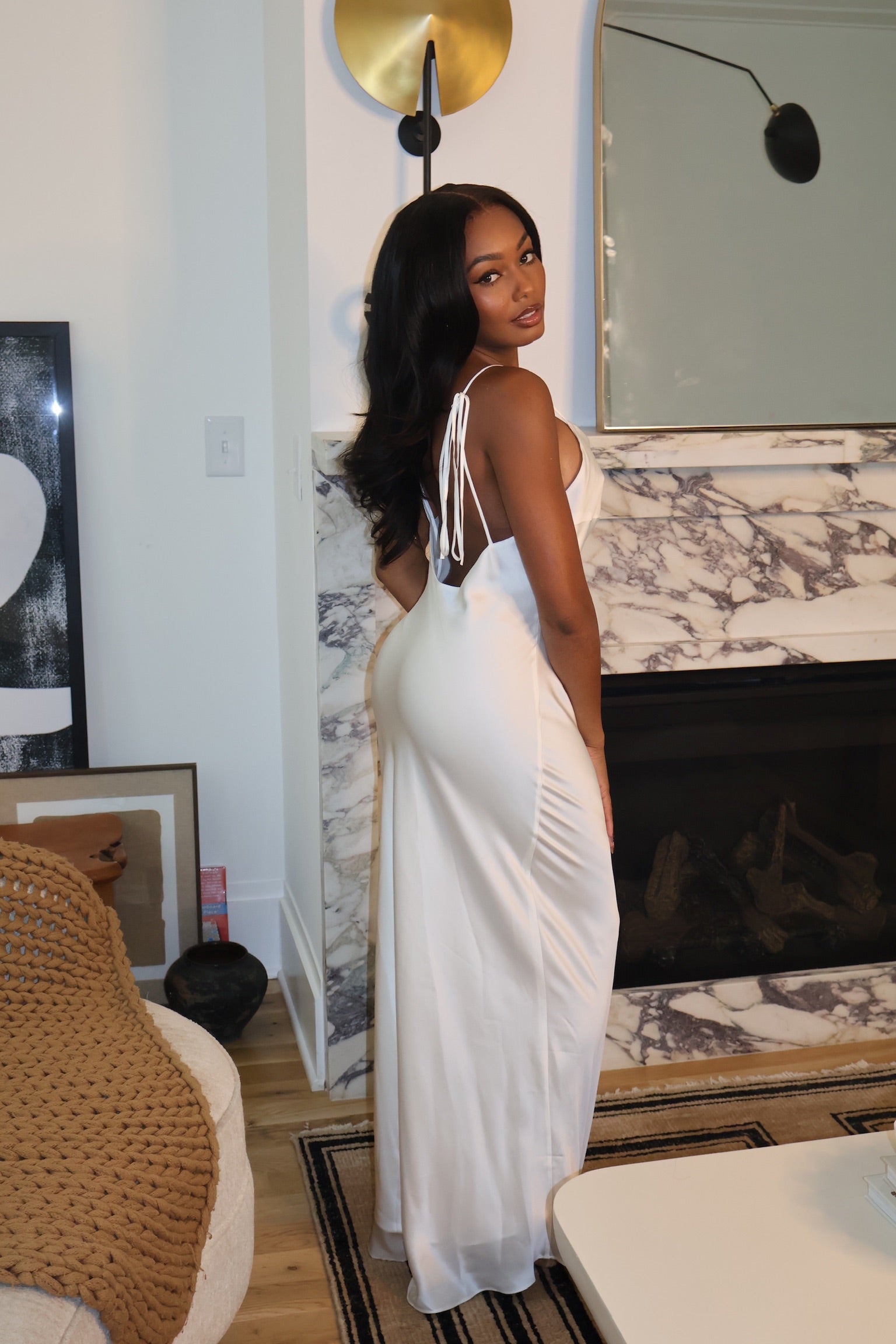 The Madam- Luxurious Silk Maxi Dress in White Pearl
